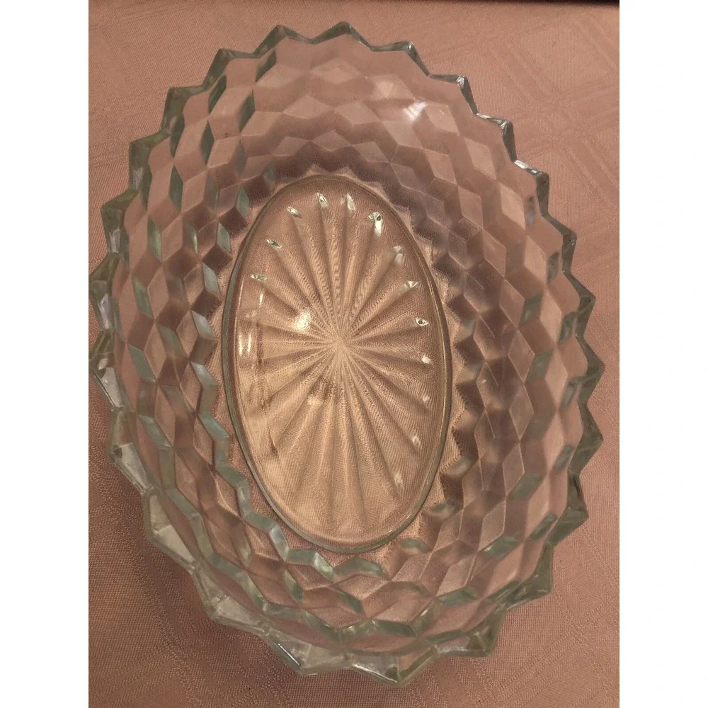 Vintage Bowl Clear Glass Starburst Etched Spiked Edges 9.5 x‎ 5
